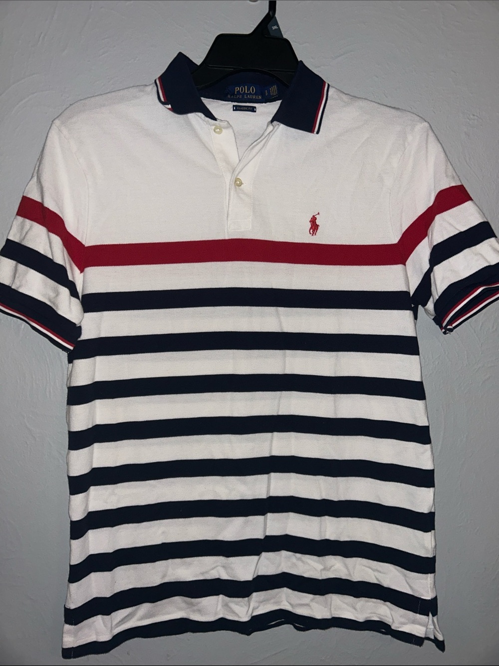 Polo by Ralph Lauren White Polo with Navy & Red Stripes